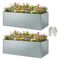 Set of 2 Galvanised Raised Garden Bed, 6 x 3 x 2 ft Metal Garden Bed with Safe Edging, Silver