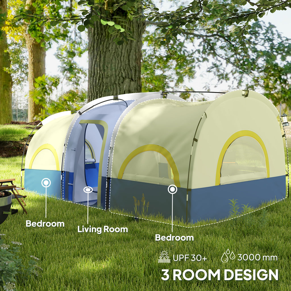 4 ሰባት ዝሕዝ ካምፕ ድንኳን፣ 3 ክፍሊ ካቢን ድንኳን፣ 3000ሚሜ ማይ ዘይኣትው ከምኡውን UPF30+ ምስ ተሰፊሑ ምዃኑ ናይ መሬት ጨርቂን ናይ ተሸከምቲ ከረንን፣ ሰማያዊ