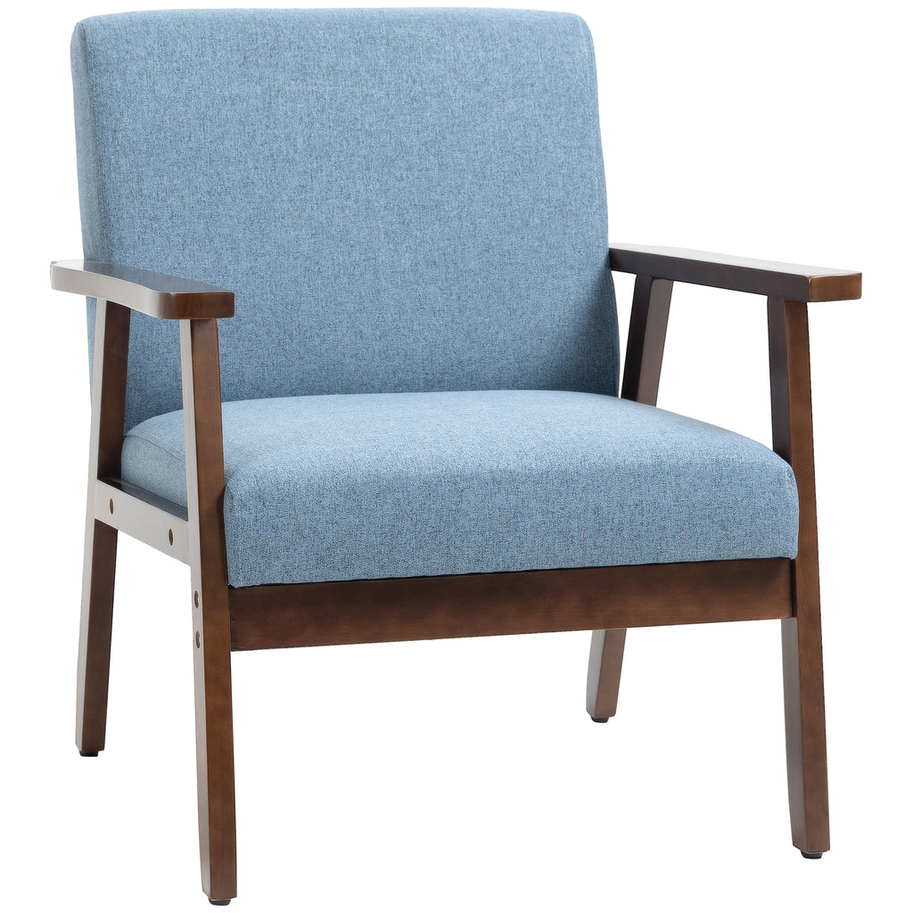 Accent Chairs with Cushioned Seat, Upholstered Linen-Feel Armchair with Adjustable Feet for Bedroom, Living Room, Blue