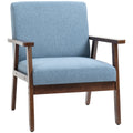 Accent Chairs with Cushioned Seat, Upholstered Linen-Feel Armchair with Adjustable Feet for Bedroom, Living Room, Blue