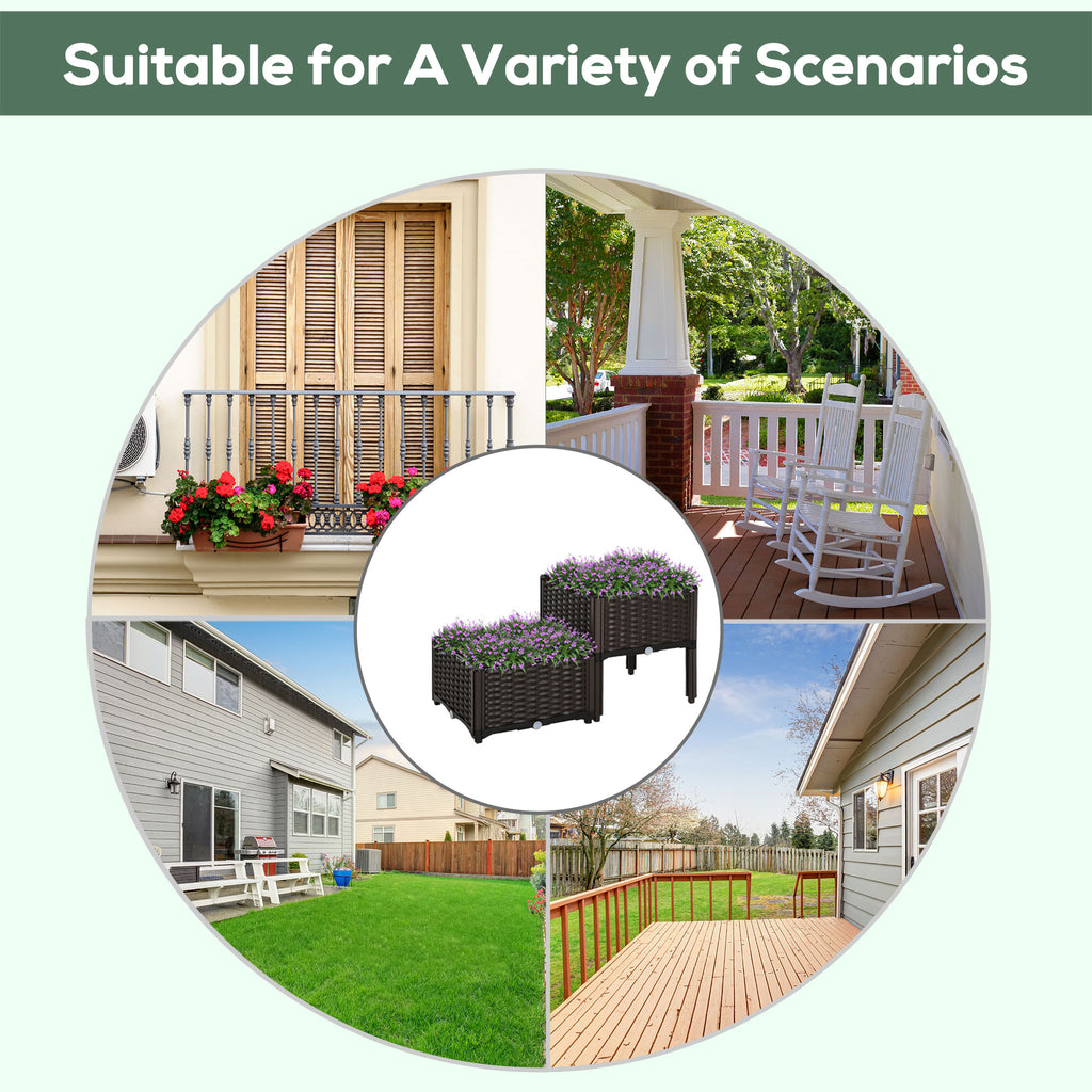 4 Piece Raised Garden Bed PP Raised Flower Bed Vegetable Herb Grow Box Stand Brown