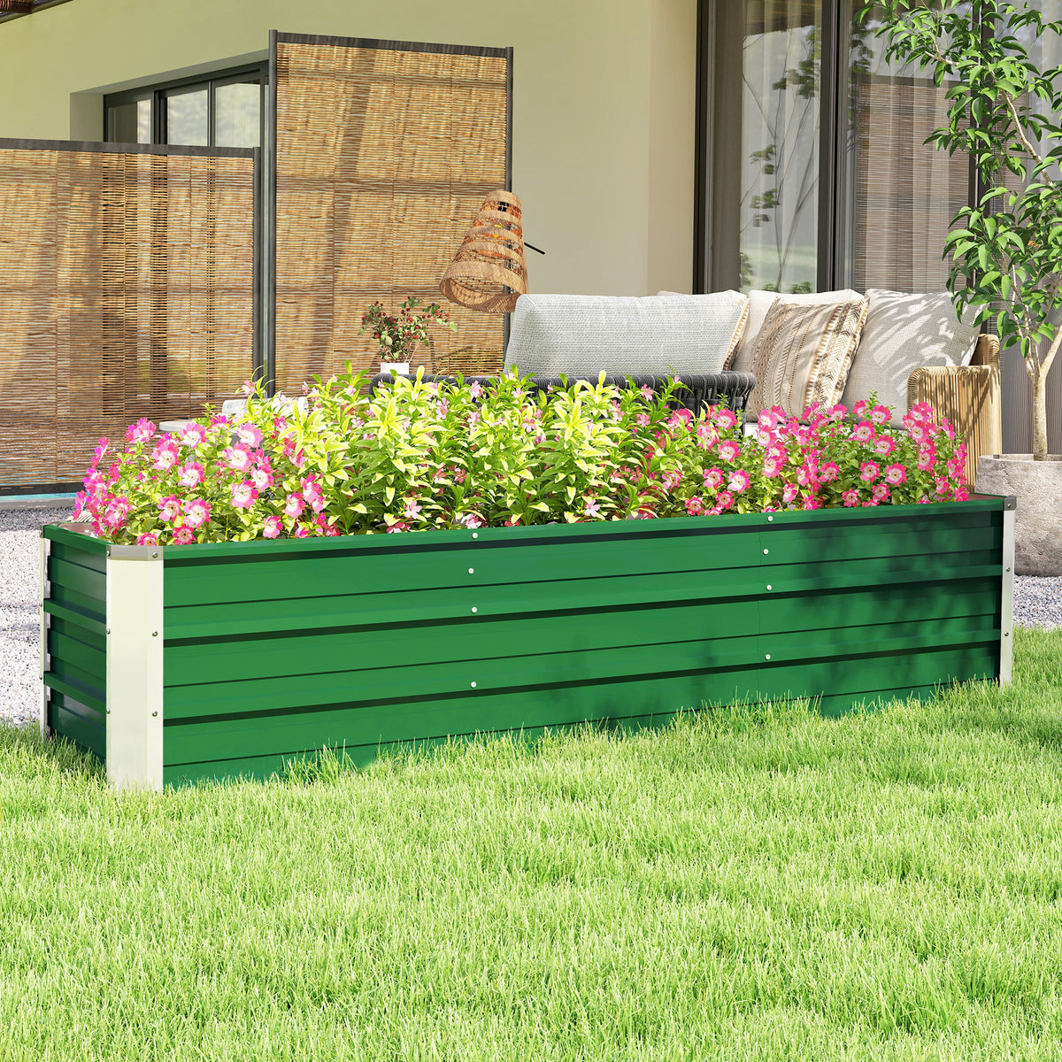 سرير حديقة مرتفع مجلفن 6' × 1.5' × 1.3'، صندوق زارع معدني كبير مرتفع مع قفازات تركيب للفناء الخلفي والباحة لزراعة الخضروات والأعشاب والزهور، أخضر