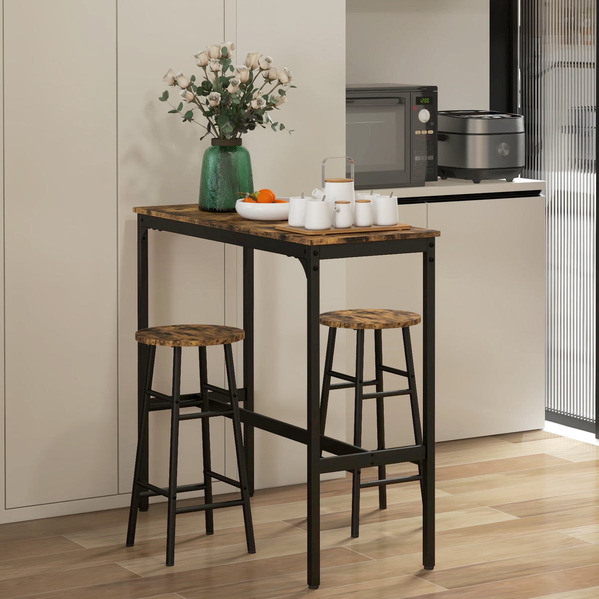 3-Piece Counter Height Bar Table and Chairs, Dining Table and Chairs Set for 2, Pub Table and Chairs