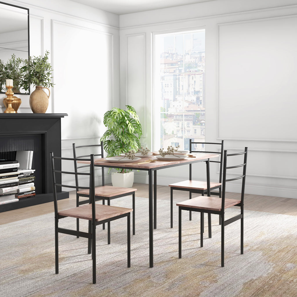 5 Piece Dining Table Set for 4, Space Saving Kitchen Table and 4 Chairs, Rectangle, Steel Frame for Dining Room, Oak