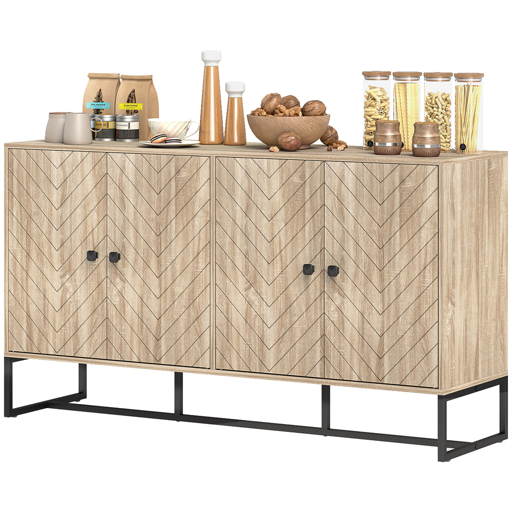 Sideboard Buffet Cabinet with 2 Adjustable Shelves and Steel Base, TV Stand, Coffee Bar Cabinet for Living Room, Oak