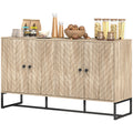 Sideboard Buffet Cabinet with 2 Adjustable Shelves and Steel Base, TV Stand, Coffee Bar Cabinet for Living Room, Oak
