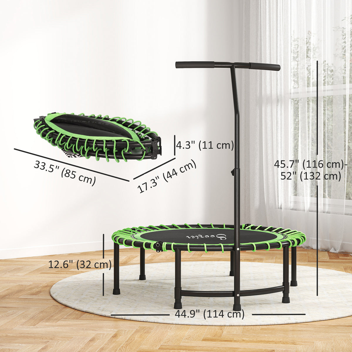Soozier 45" Mini Trampoline for Adults, Foldable Fitness Exercise Rebounder with Adjustable Handle