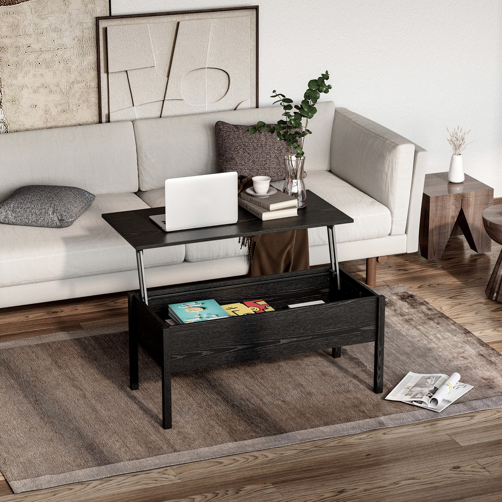 39" Modern Lift Top Coffee Table with Hidden Storage Compartment, Center Table for Living Room, Black