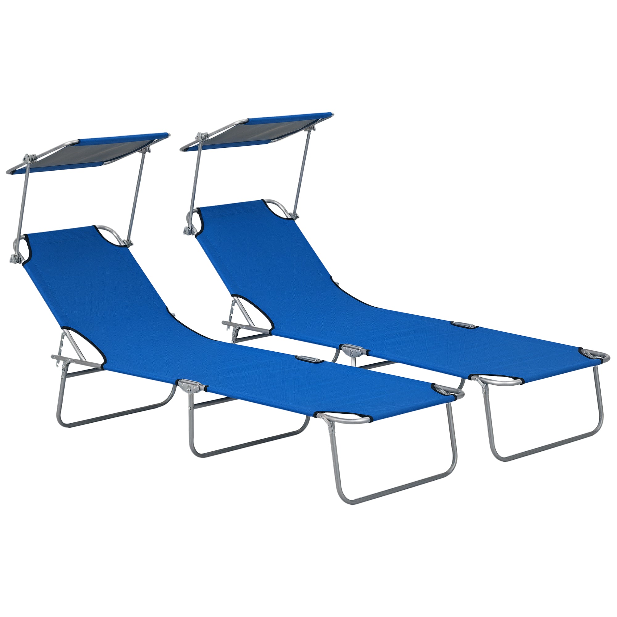2Pcs Outdoor Lounge Chair, Adjustable Folding Chaise Lounge with Sun Shade for Beach, Camping, Hiking, Grey
