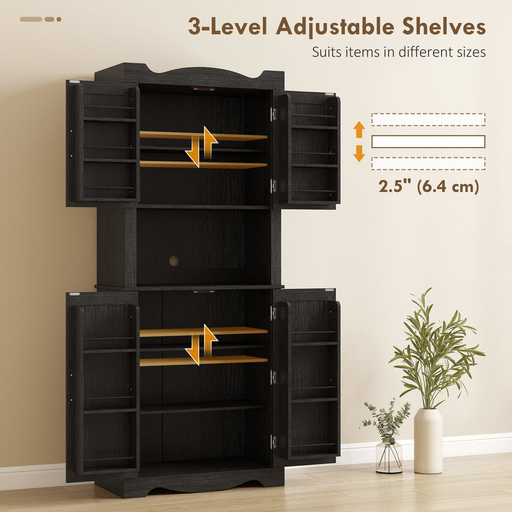 73" ክብደት ናይ ክሽን መደርደሪ ካቢኔት፣ ናጻ ዝቆም ናይ ክሽን ሃች ምስ 12 ደገ መደርደሪ፣ ተመራማሪ መደርደሪ፣ ማይክሮዌቭ ዝቆም ቦታ፣ ጸሊም