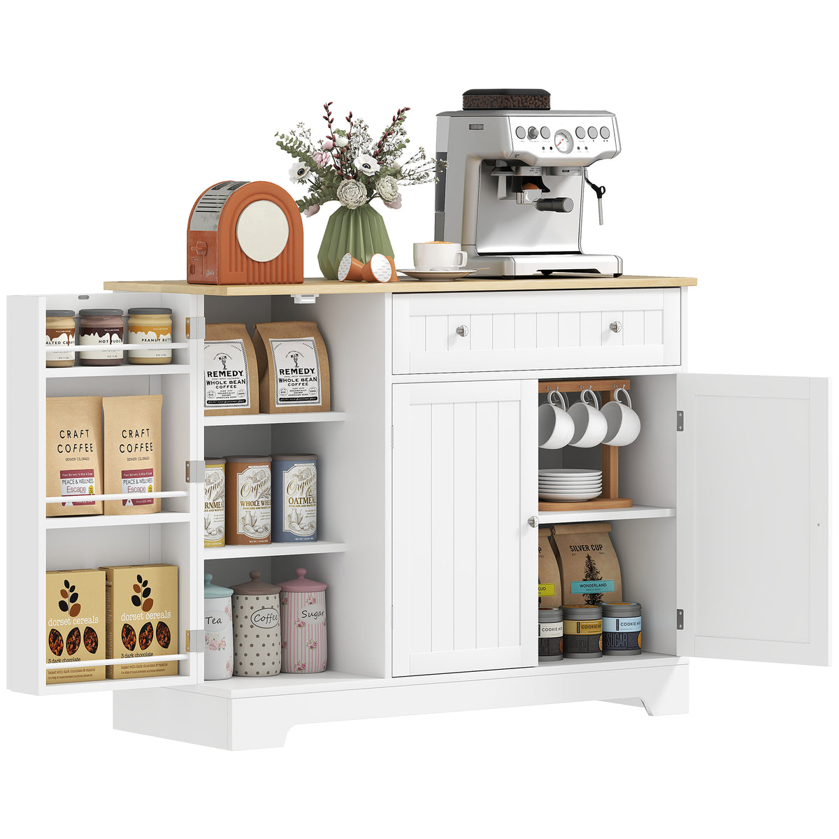 Modern Sideboard Cabinet, 41" Kitchen Buffet Cabinet with Drawer, Adjustable Shelf, 3 Doors for Dining Room, Grey