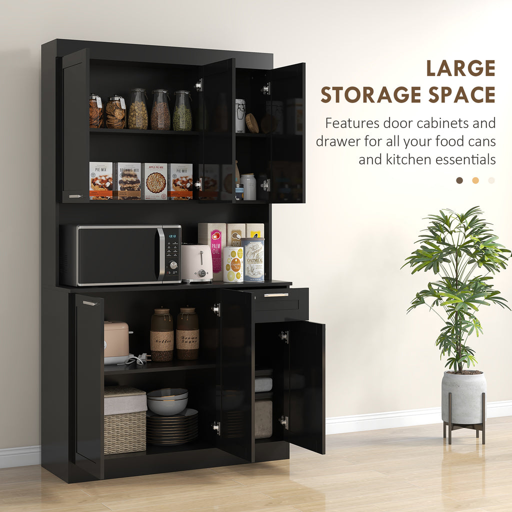 71" Kitchen Pantry Storage Cabinet, Storage Buffet with Hutch, Adjustable Shelves for Living Room, High Gloss Black