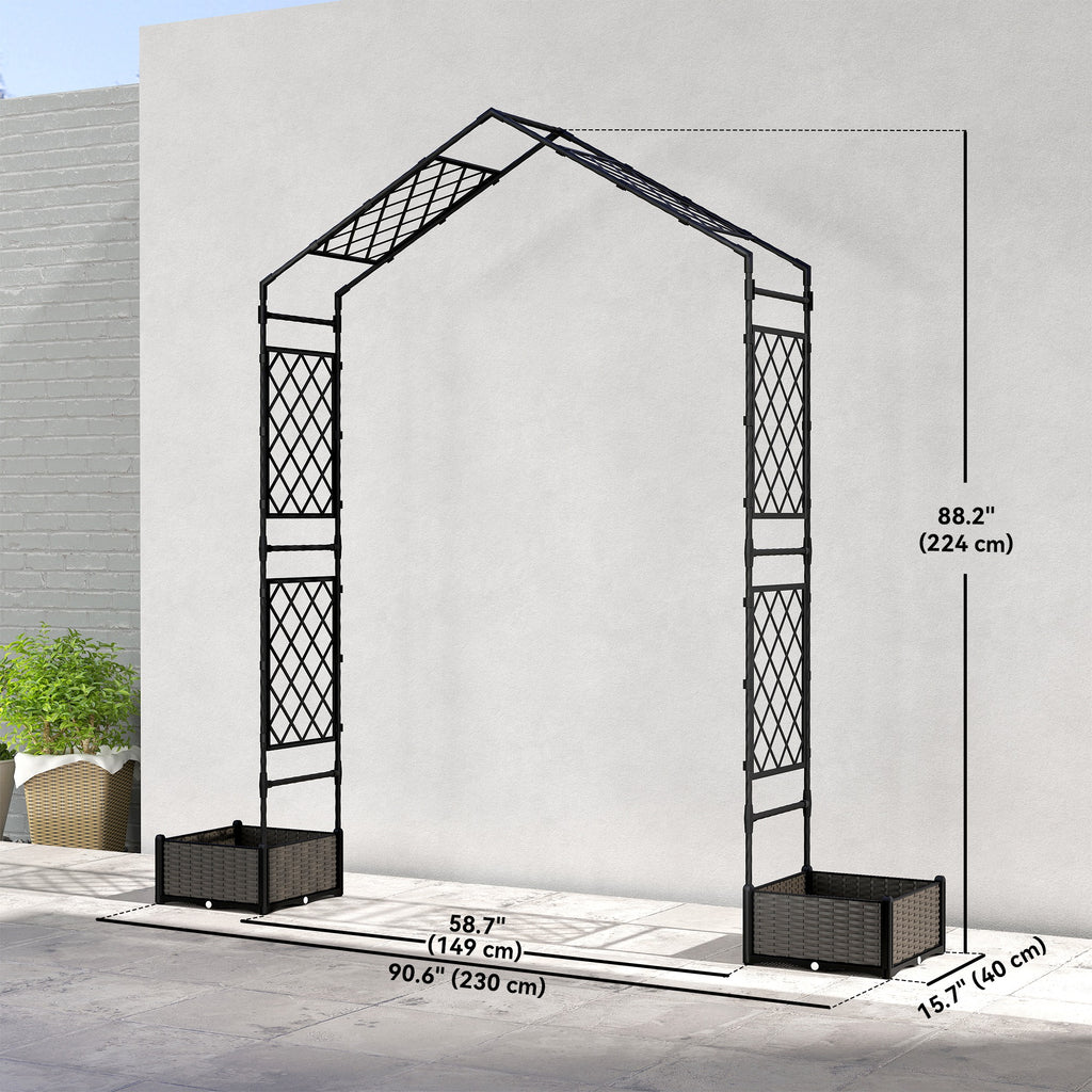 Garden Arch Outdoor Trellis Arbor with 2 Planter Boxes, 109.4" x 15.7" x 86.6", Black