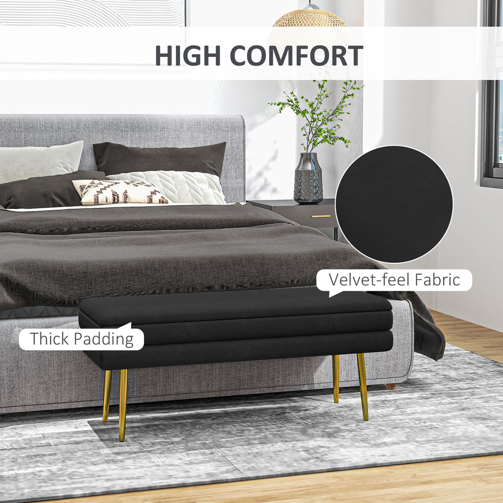 39" Storage Ottoman, Velvet End of Bed Bench with Steel Legs, Foot Stool with Storage for Bedroom, Living Room