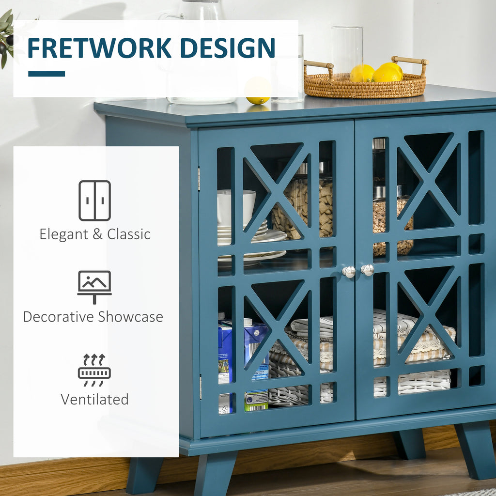 Storage Cabinet with Fretwork Doors and Shelf, Modern Freestanding Sideboard, Buffet, White