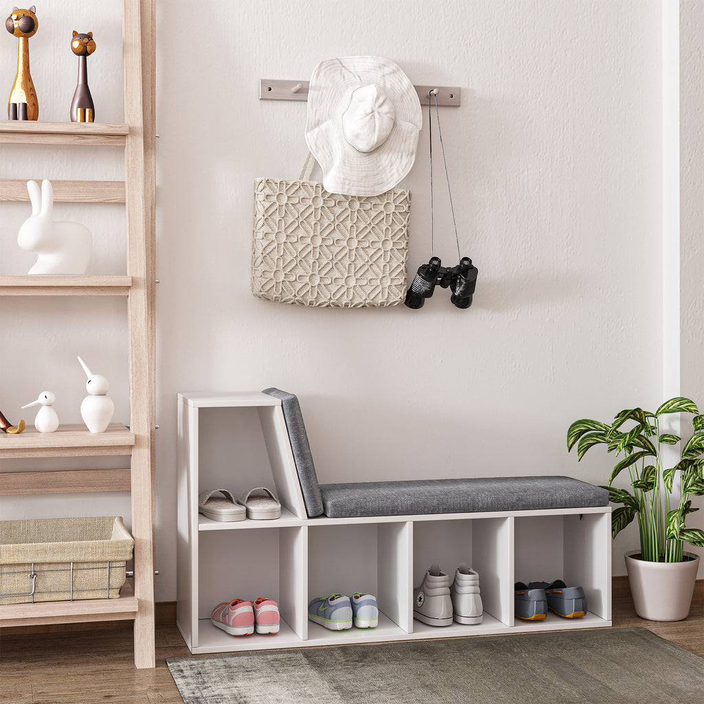 Multi-Purpose Bookshelf with 5 Cubes, 5-Cubby Bookcase with Cushioned Reading Nook and Storage Shelves, Grey