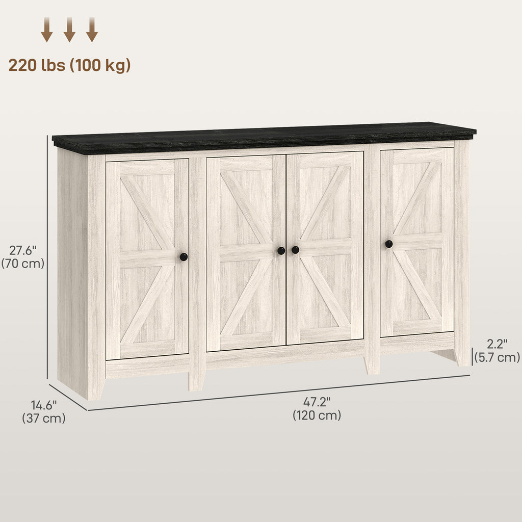 Rustic Sideboard, Buffet Cabinet with Adjustable Shelves for Living Room, Dining Room, Entryway, White Wood Grain