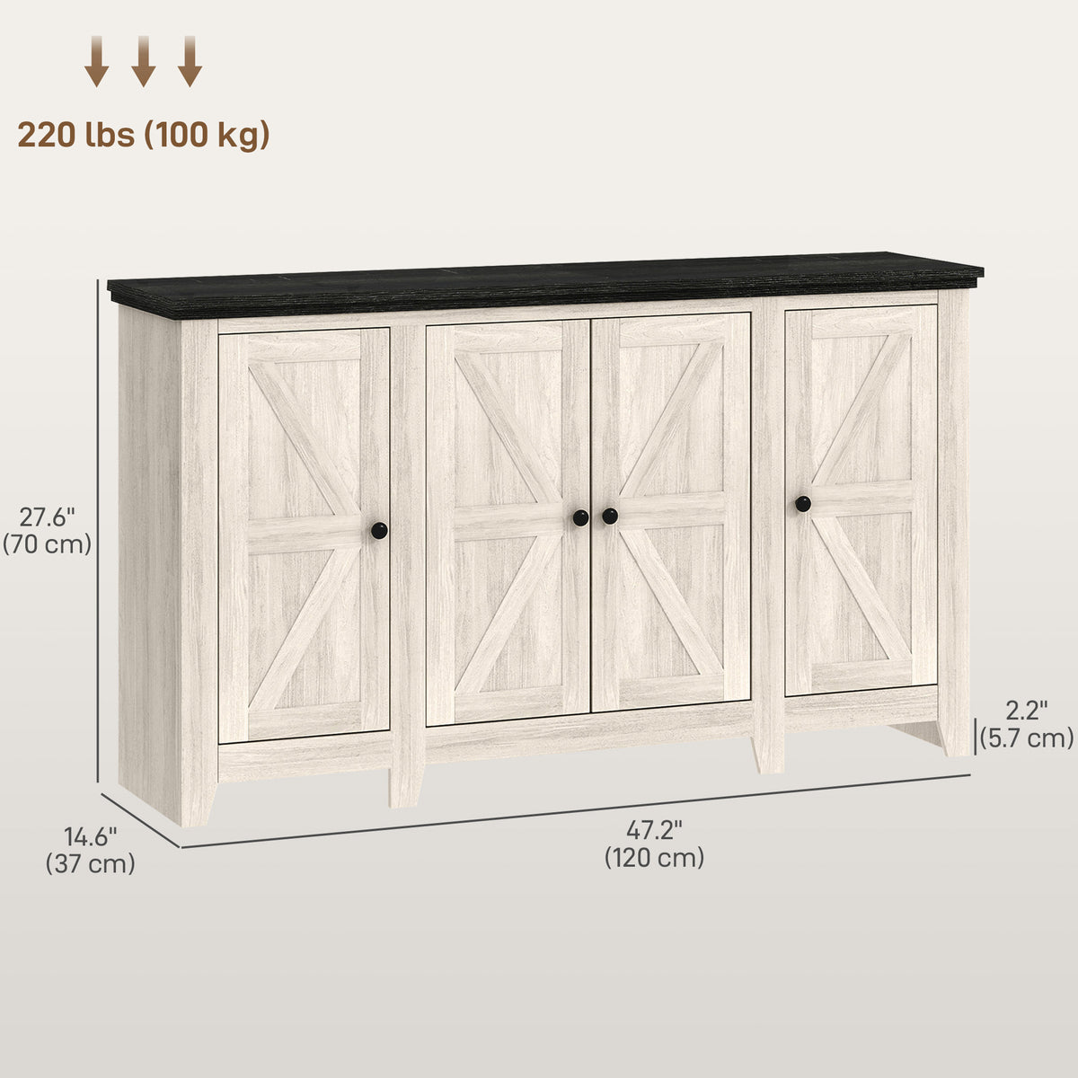 Rustic Sideboard, Buffet Cabinet with Adjustable Shelves for Living Room, Dining Room, Entryway, White Wood Grain