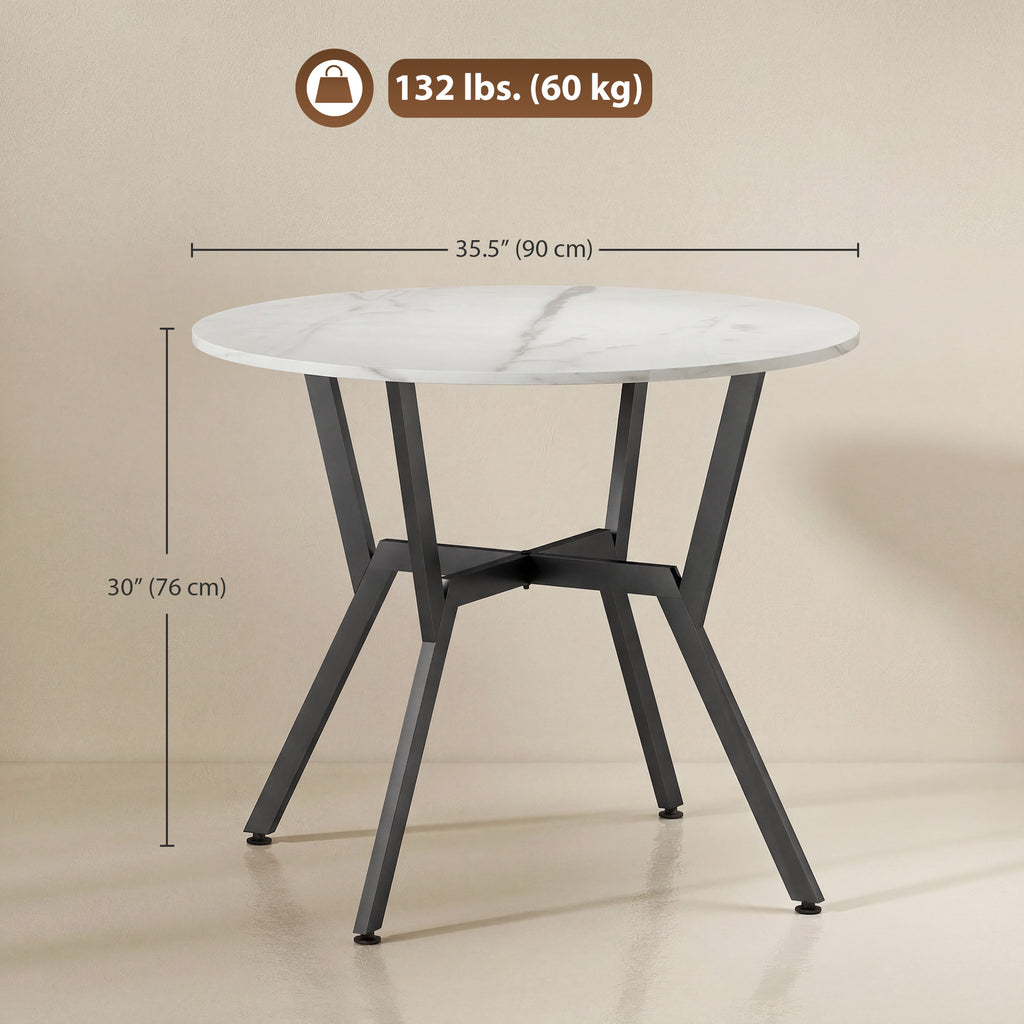 35" Round Dining Table, Modern Dining Room Table with Steel Frame, Space Saving Small Kitchen Table, White Marble