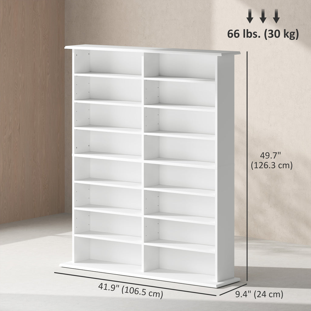8-Tier DVD Shelf with 12 Adjustable Shelves, Double CD Shelf, Holds 720 CDs, 396 DVDs or 396 Blu-rays, Black
