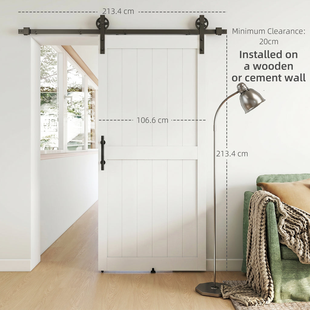 42inx84in Barn Door with 7FT Sliding Door Hardware Kit, Handle, Upgraded Rollers and Floor Guide, Waterproof, White