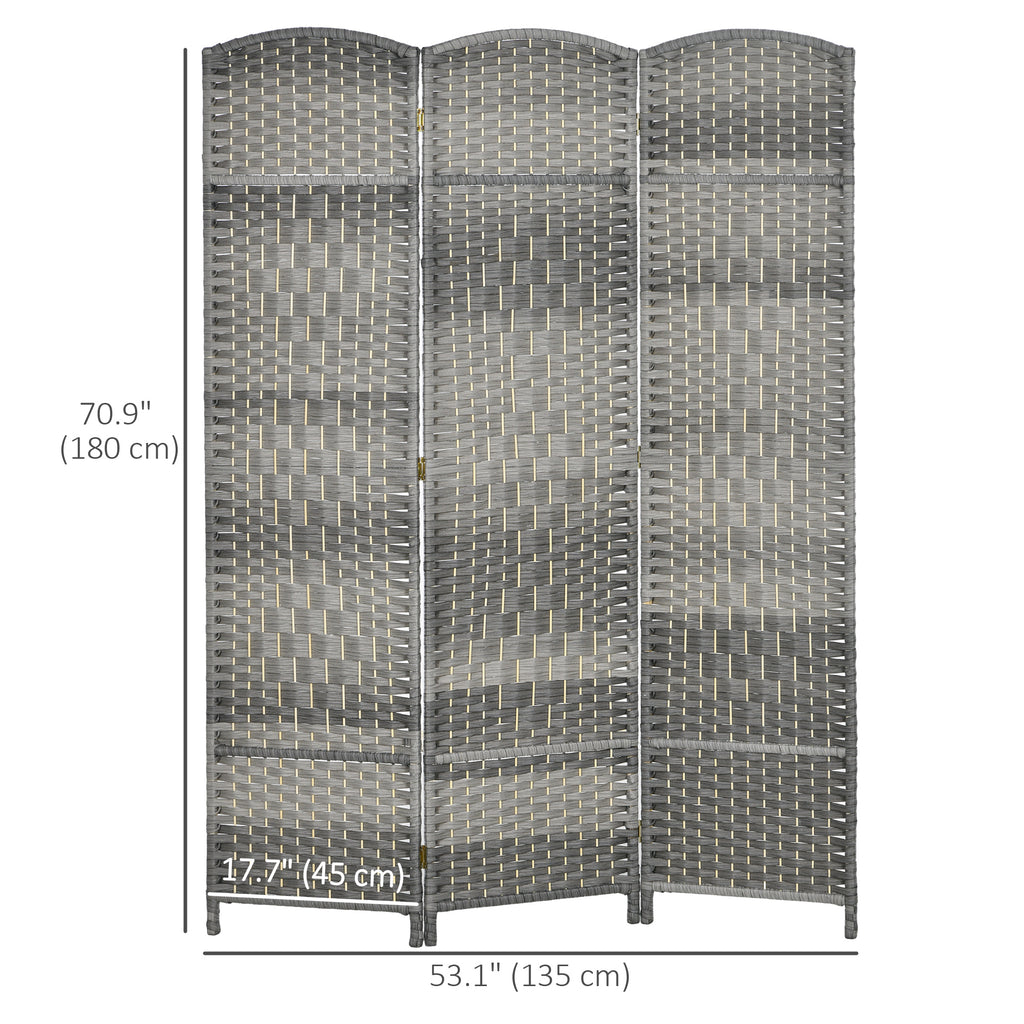 6 Ft Tall Folding Room Divider, 3 Panel Portable Privacy Screen, Hand-Woven Partition Wall Divider, Mixed Grey