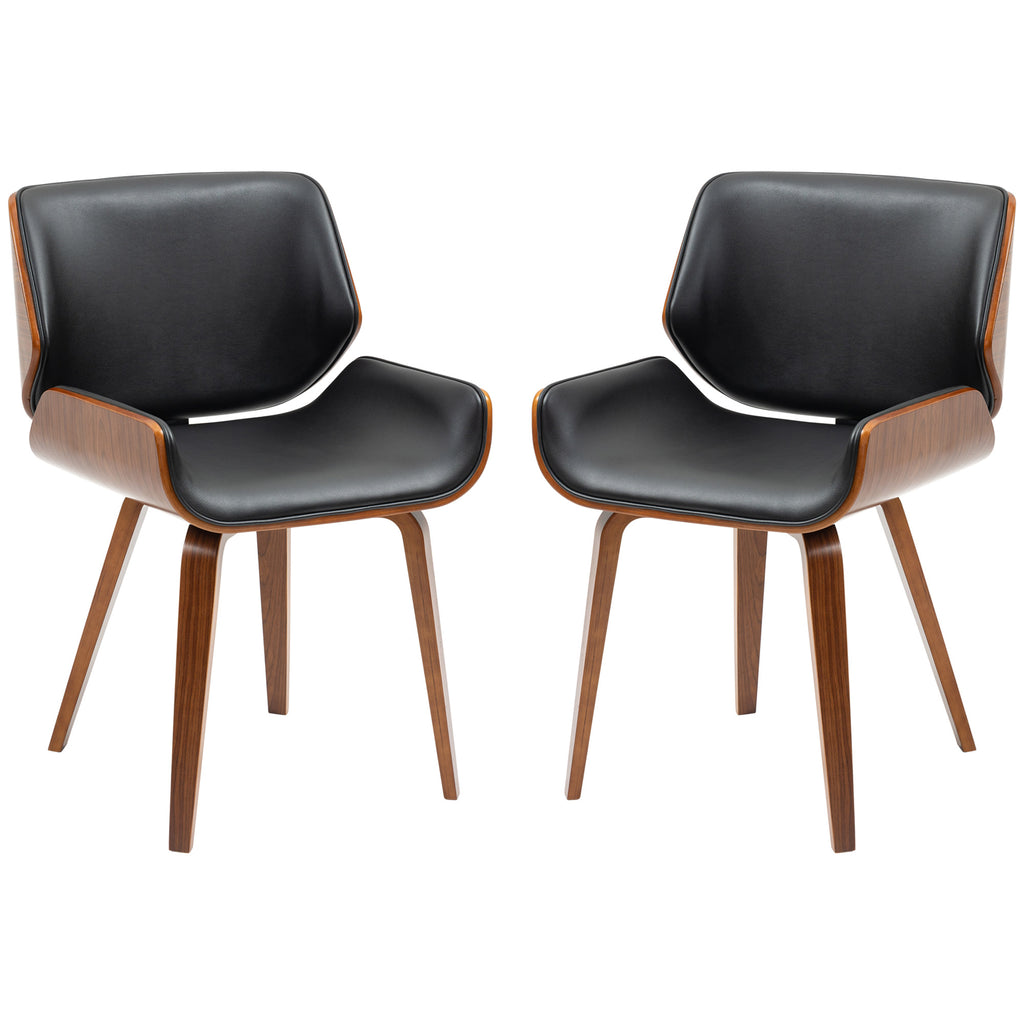 Dining Chairs Set of 2, PU Leather Kitchen Chairs with Upholstered Seats and Solid Wood Legs for Dining Room, Black