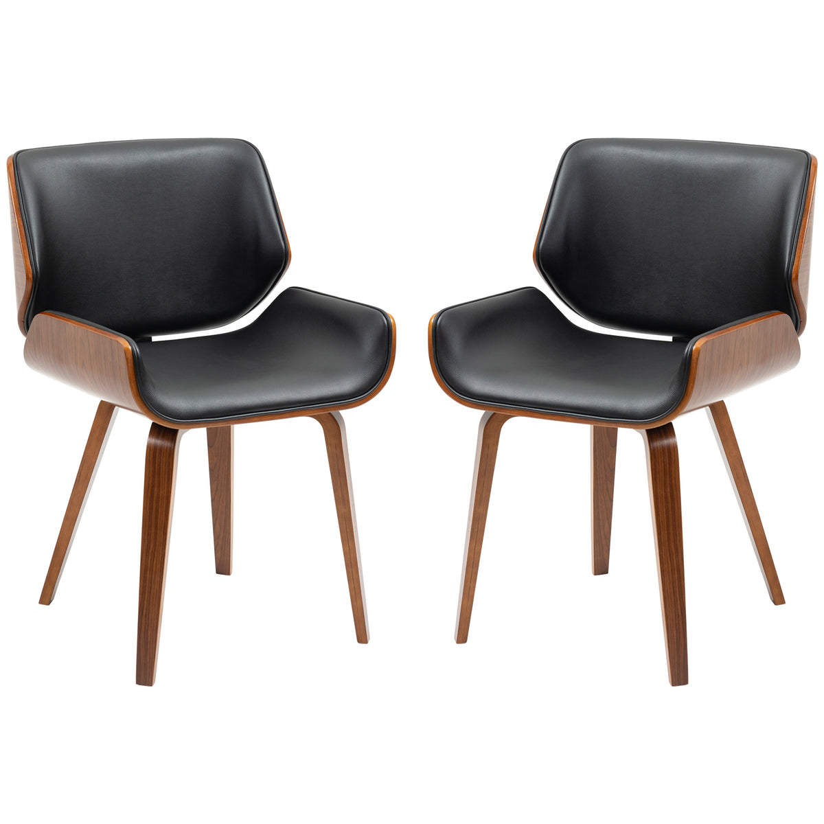 Dining Chairs Set of 2, PU Leather Kitchen Chairs with Upholstered Seats and Solid Wood Legs for Dining Room, Black