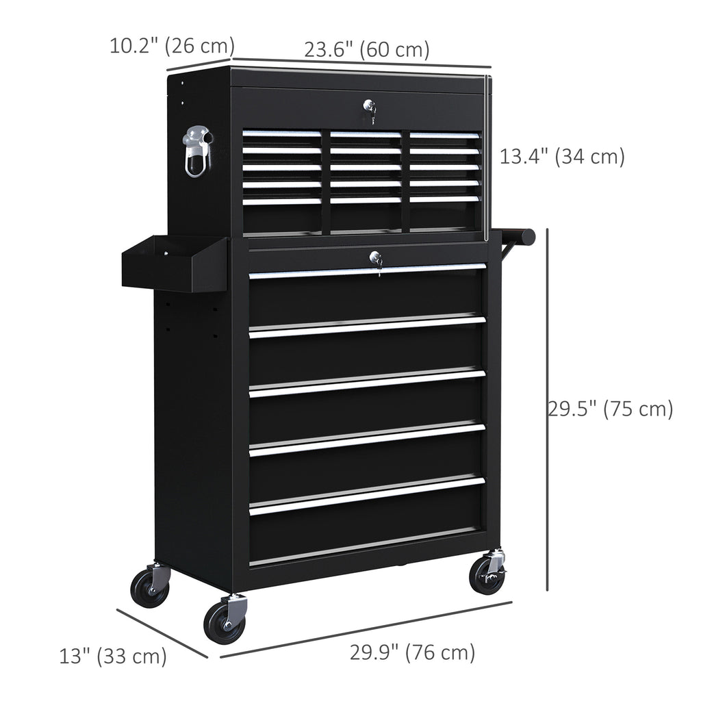 14 Drawer Rolling Tool Chest, Lockable Tool Storage Cabinet with Detachable Top Toolbox, Protective Liner, Black