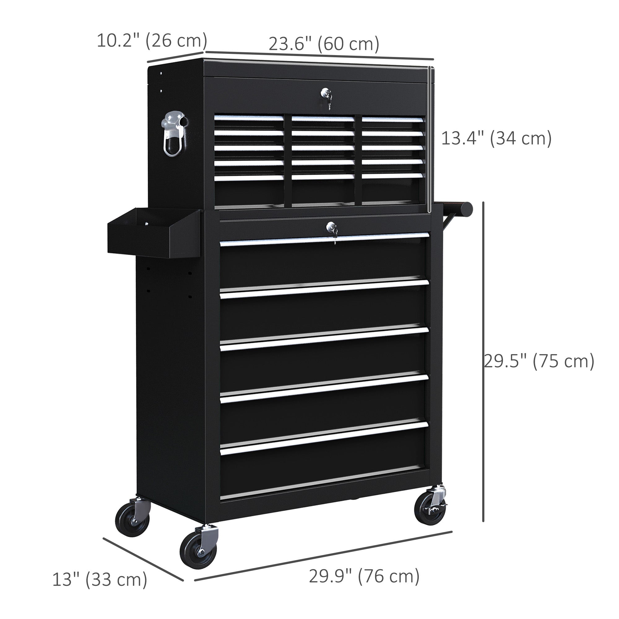 14 Drawer Rolling Tool Chest, Lockable Tool Storage Cabinet with Detachable Top Toolbox, Protective Liner, Black