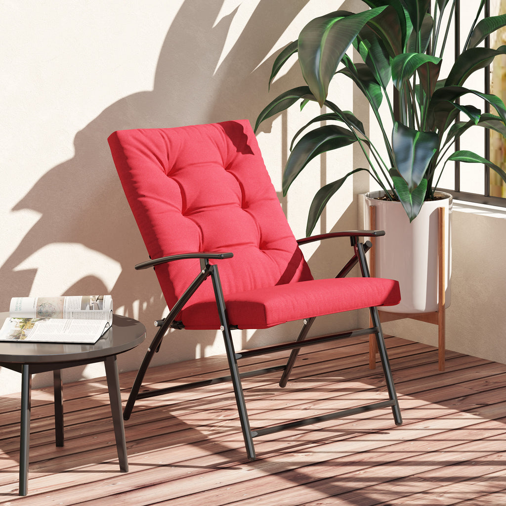 Foldable Lounge Chair, Fabric Upholstered Recliner, Outdoor Lounger with Armrest, Metal Frame for Backyard, Blue