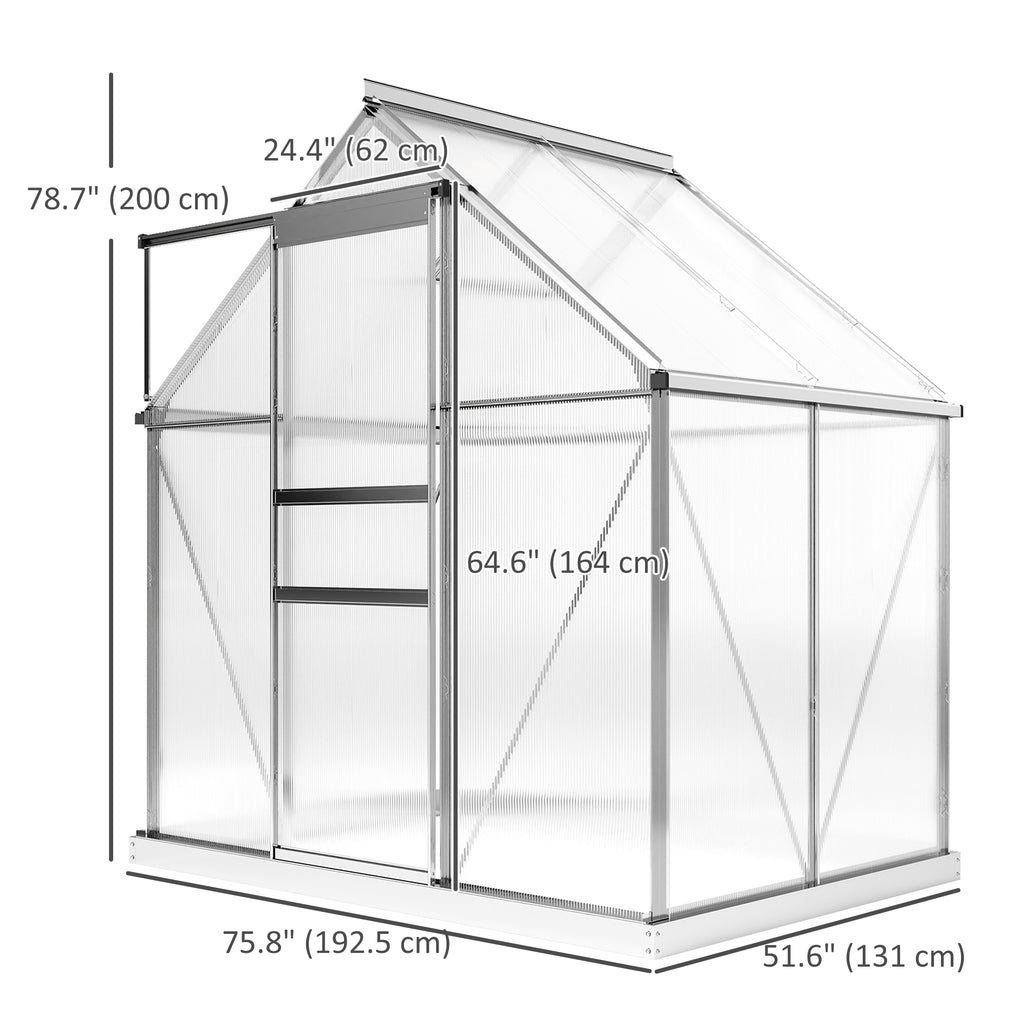 6' x 12' x 6.5' Walk-in Greenhouse, Polycarbonate Greenhouse with Adjustable Roof Vent, Base, Sliding Door, Clear