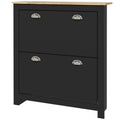 Small Shoe Cabinet with 2 Flip Drawers and Adjustable Shelves, 12 Pair Shoe Storage Organizer for Hallway, Black
