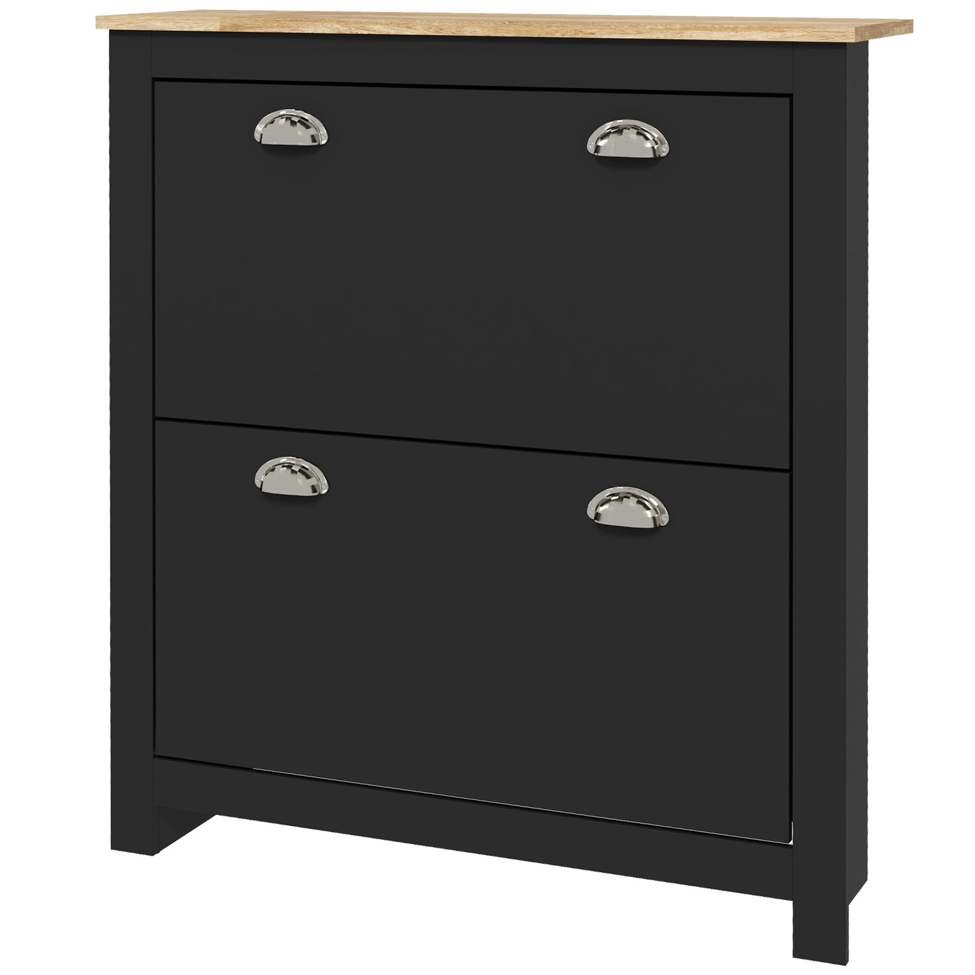 Small Shoe Cabinet with 2 Flip Drawers and Adjustable Shelves, 12 Pair Shoe Storage Organizer for Hallway, Black