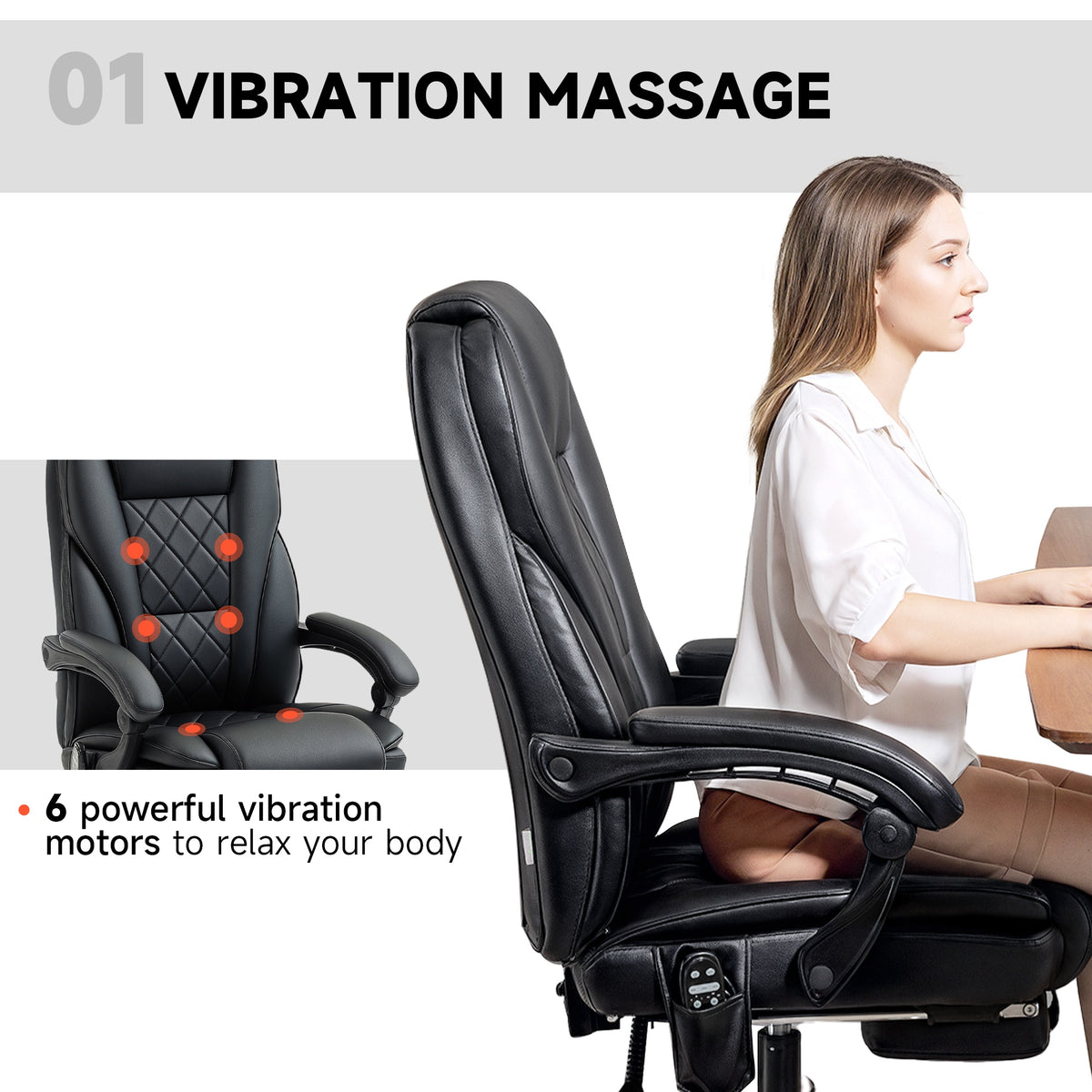Massage Office Chair, Reclining Computer Chair with Adjustable Height and Footrest, Brown