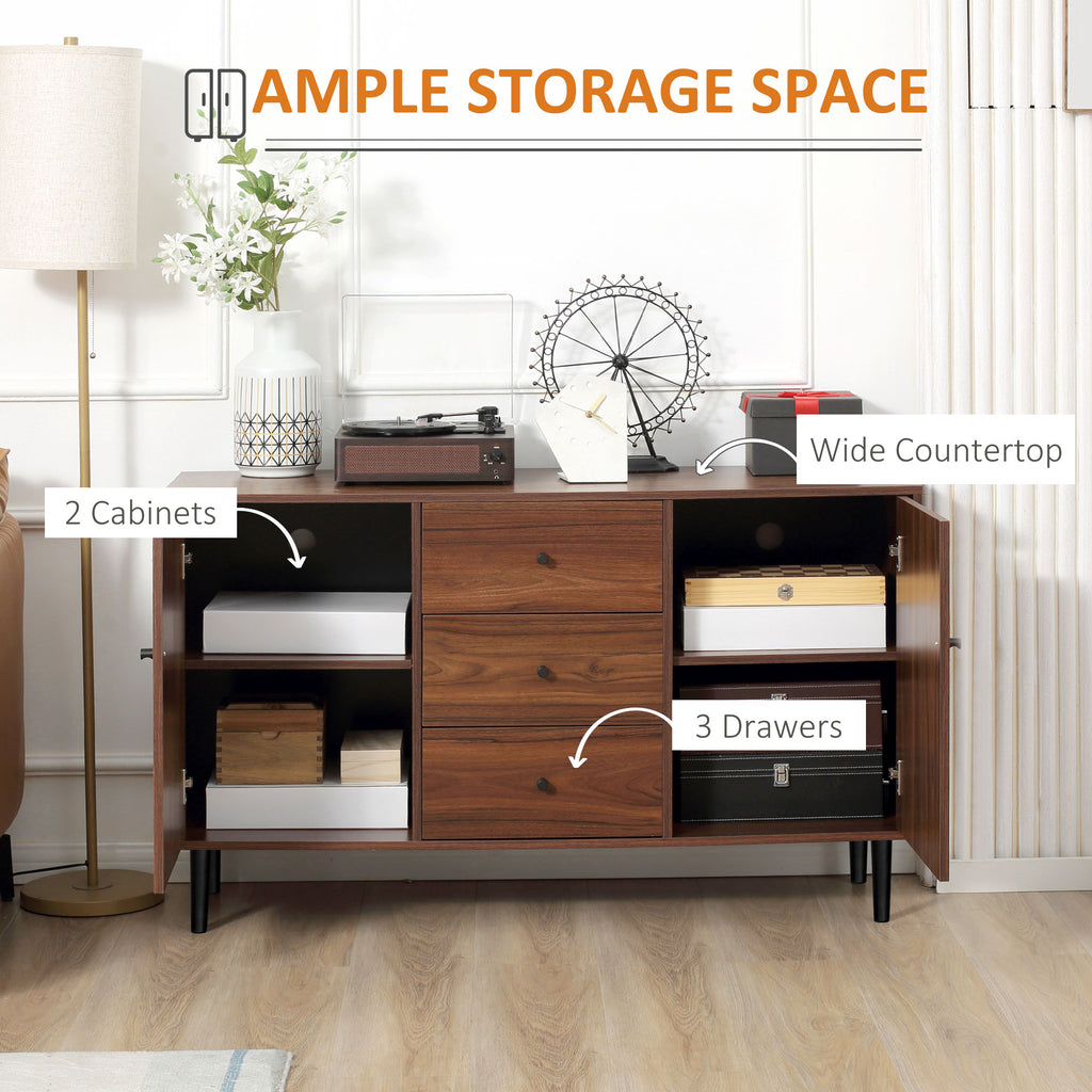 Kitchen Storage Sideboard, Buffet Cabinet with 2 Cupboard, 3 Drawers and Adjustable Shelves for Living Room Rustic Brown