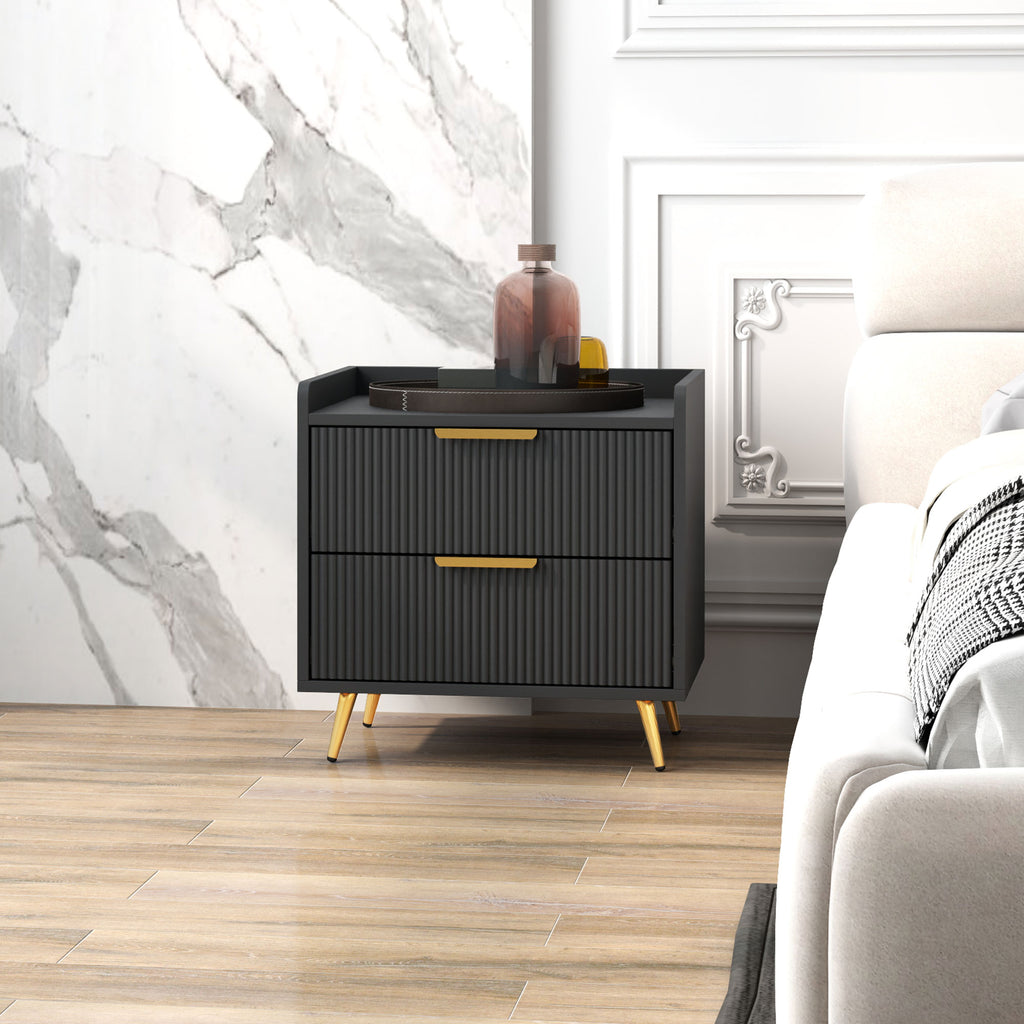 Bedside Table, Nightstand with 2 Drawers, Side End Table with Metal Legs for Bedroom, Black