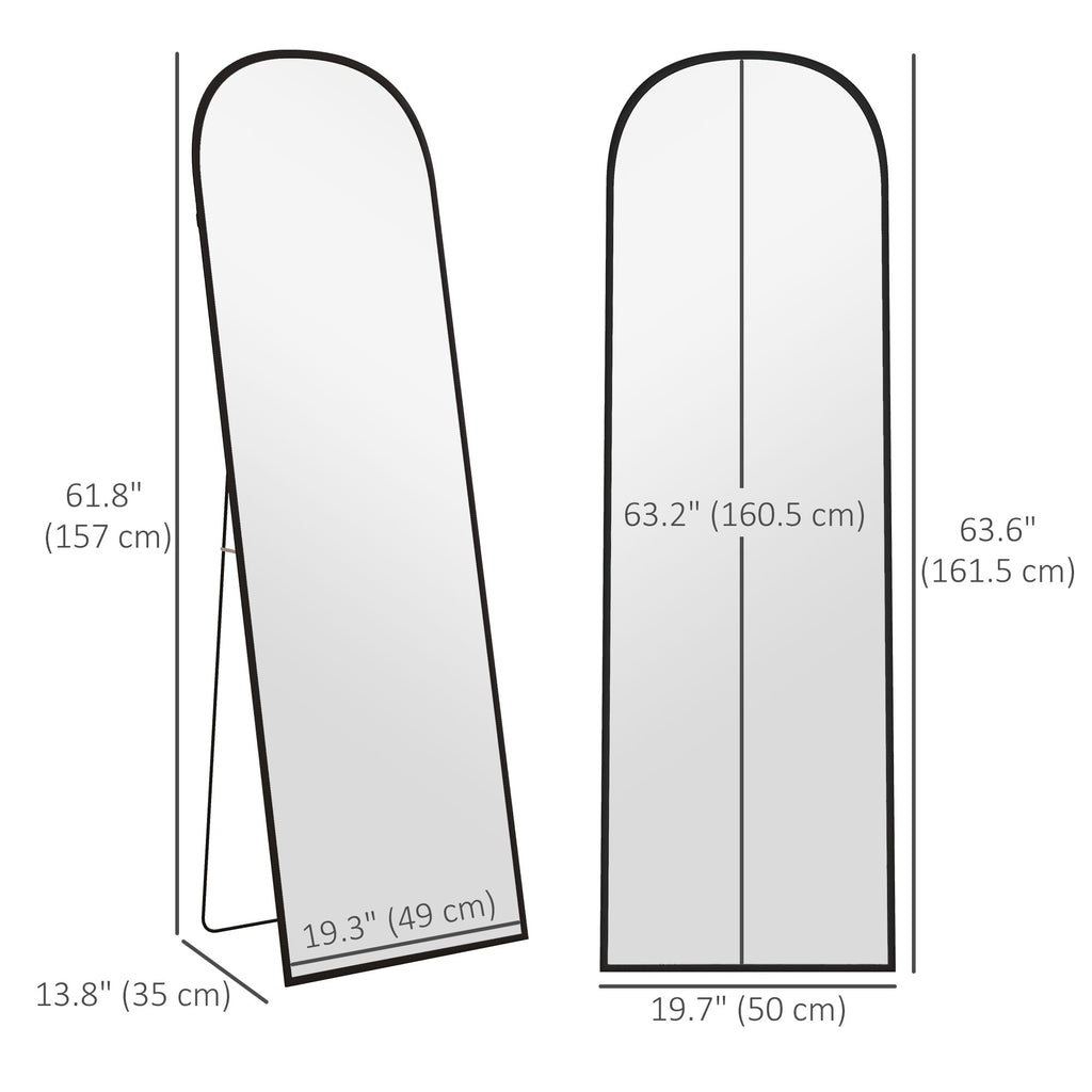 ርእሲ ዝተሓጸረ ደው ዝበለ መስታወት፣ 64" x 20" ምሉእ ንውሓት መስታወት፣ ንምድላይ ወይ ንግድግዳ ዝተሰንጠቐ ንሳሎን፣ ንድሕሪት ክፍሊ፣ ጸሊም