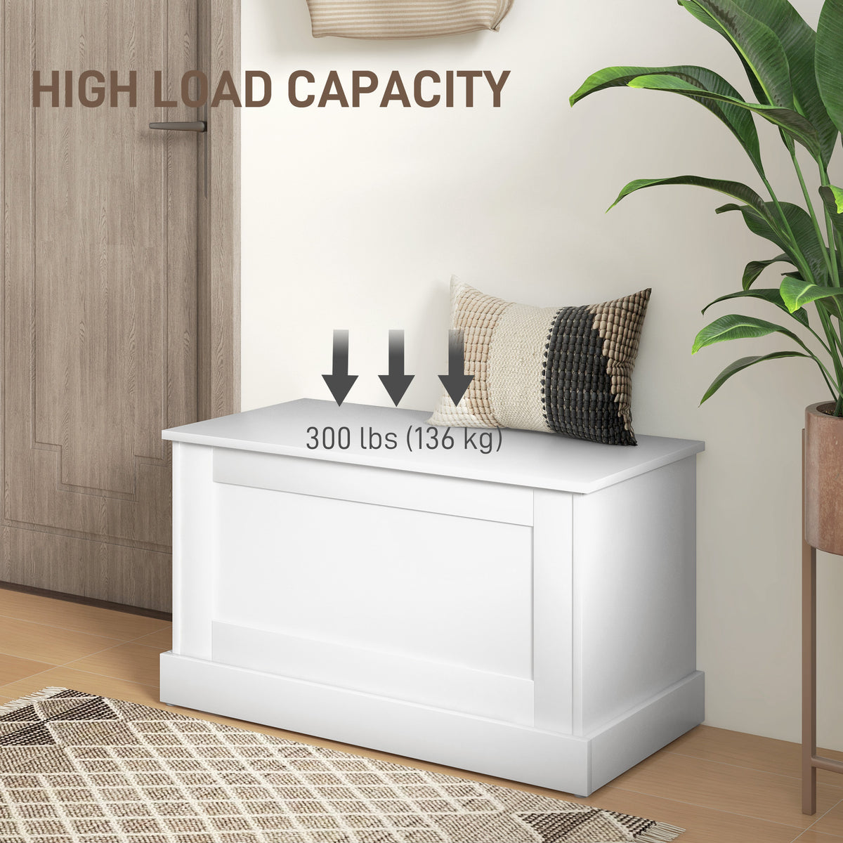 31.5 Inches Storage Chest, Storage Trunk with Safety Hinge, Wooden Box for Living Room, White Wood Grain