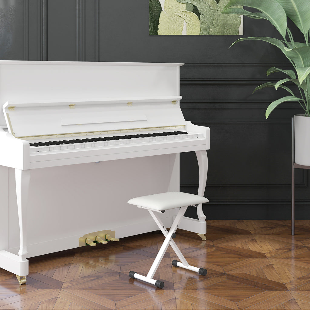 Adjustable Piano Bench, X-Style Folding Piano Stool with Padded Seat, Non-Slip Rubber Feet, Keyboard Chair, Black