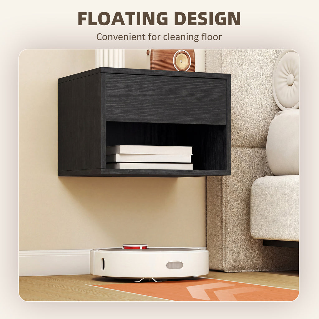 Floating Nightstand Set of 2, Wall Mounted Bedside Table with Drawer for Bedroom, White