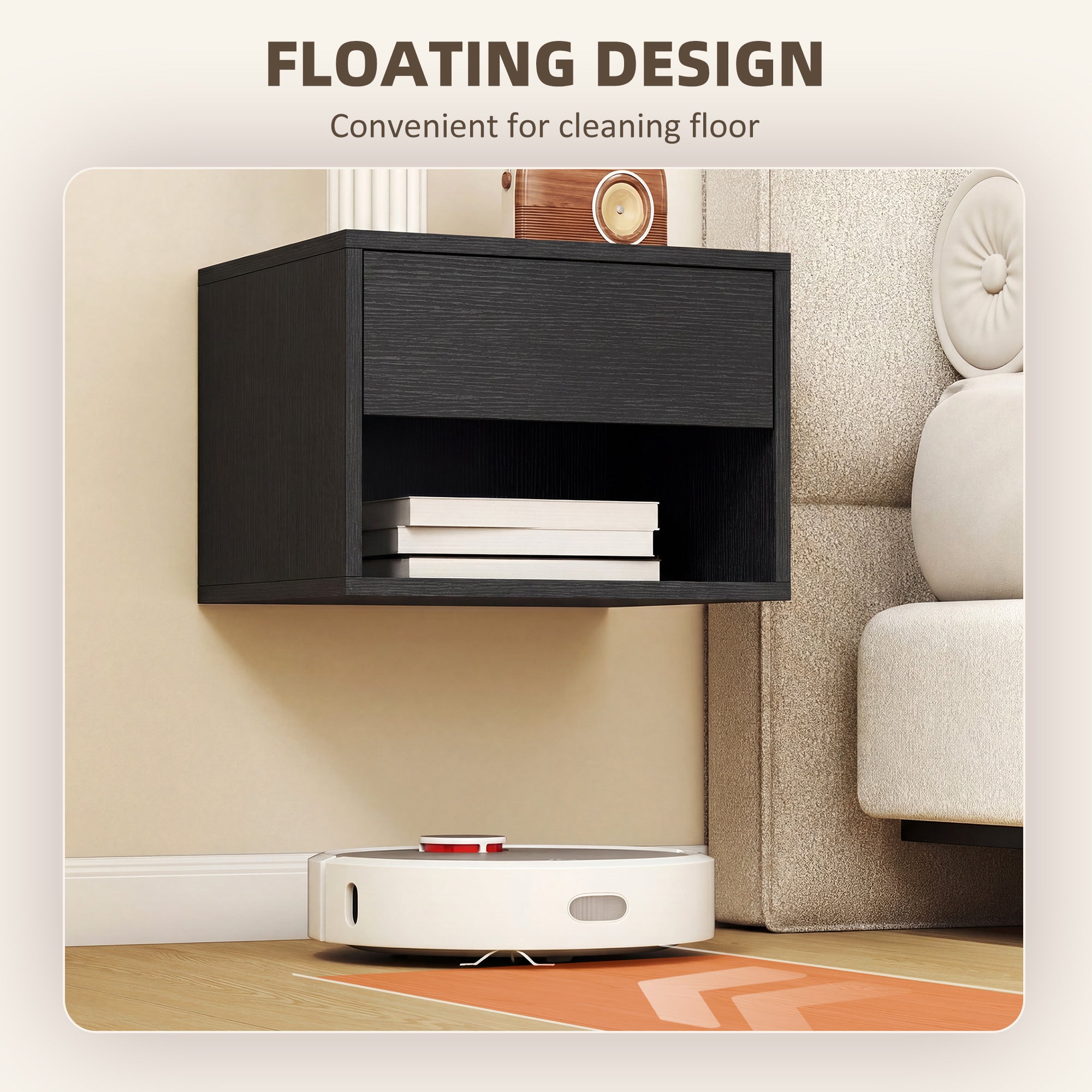 Floating Nightstand Set of 2, Wall Mounted Bedside Table with Drawer for Bedroom, White