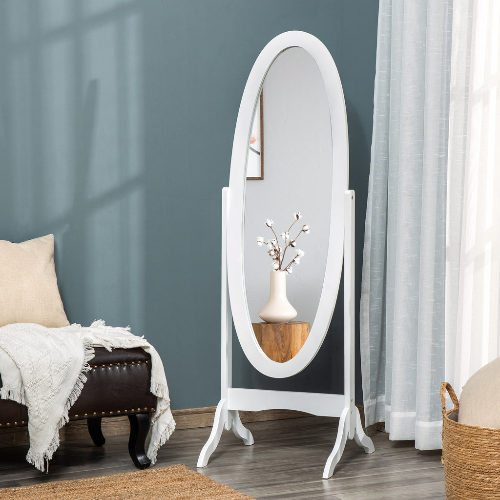 Floor Standing Mirror Full Length Mirror with Adjustable Angle Oval Frame for Dressing Room Bedroom Living Room White
