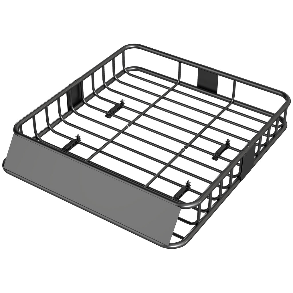 Universal Roof Rack Basket, 200lbs Steel Roof Rack Cargo Carrier with Wind Fairing, Side Rails, 43.5"x39.2"x7.3", Black