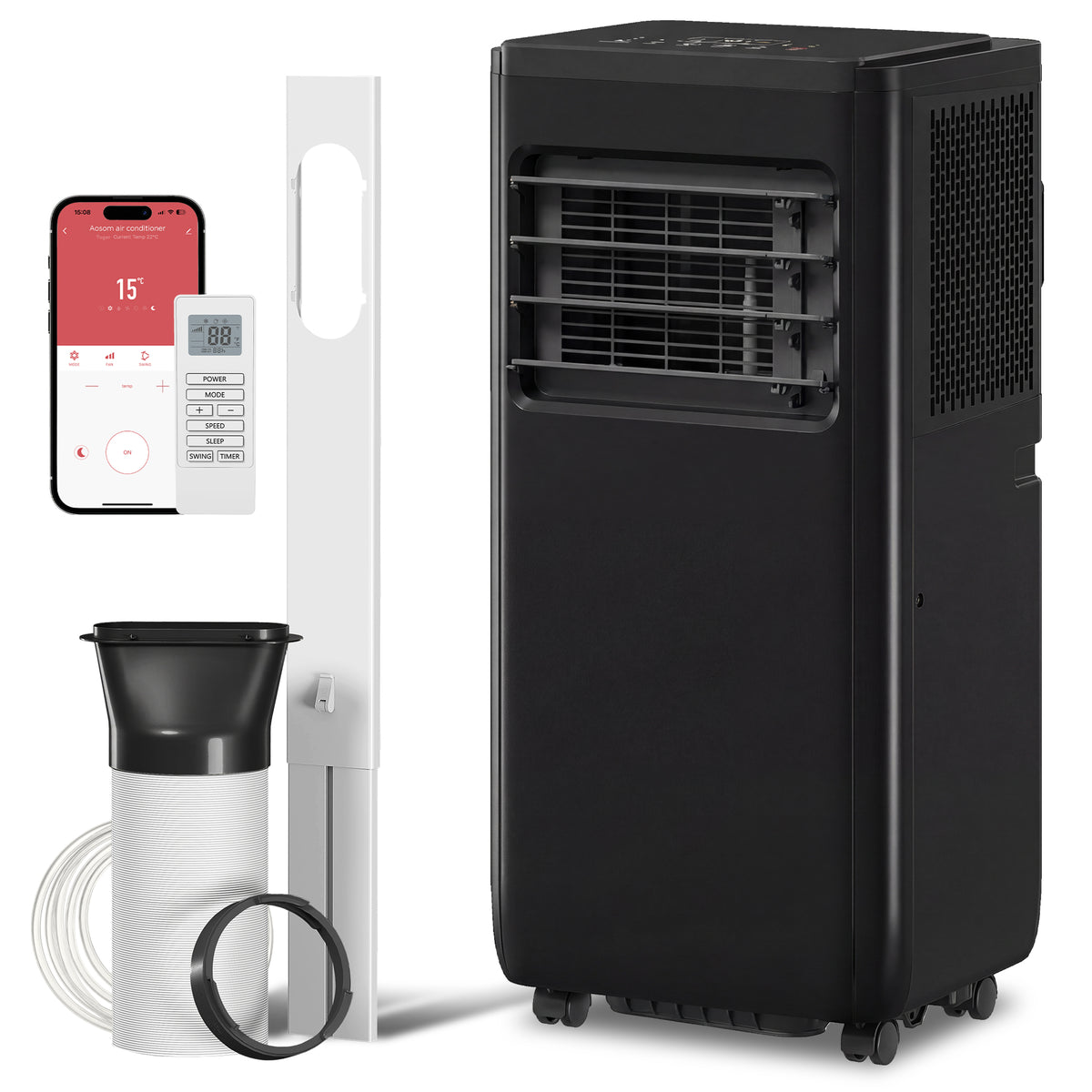 8000 BTU ተንቀሳቓሲ 4-ኣብ-ሓደ ኣየር ኮንዲሽነር ብምሑር፣ ደርቂ ኣየር፣ ፋን፣ ድቃስ፣ ዋይፋይ ድምጺ ርሑቕ ቁጽጽር፣ ጻዕዳ