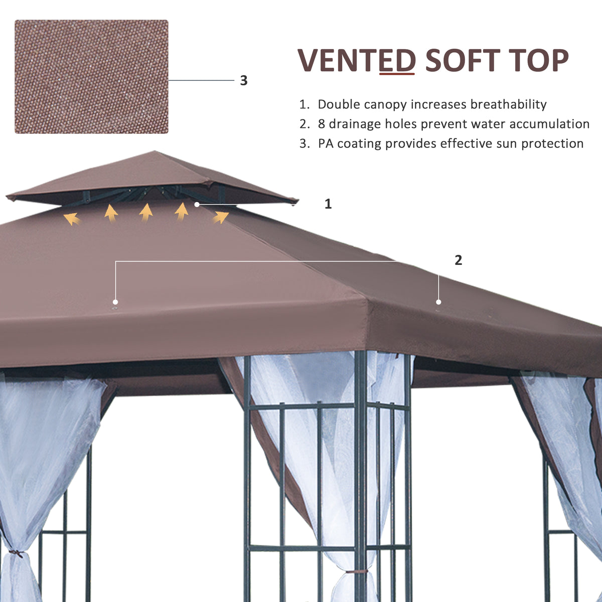 10'x10' Garden Gazebo Patio Canopy Portable Party Event Backyard w/ Mosquito Netting Coffee