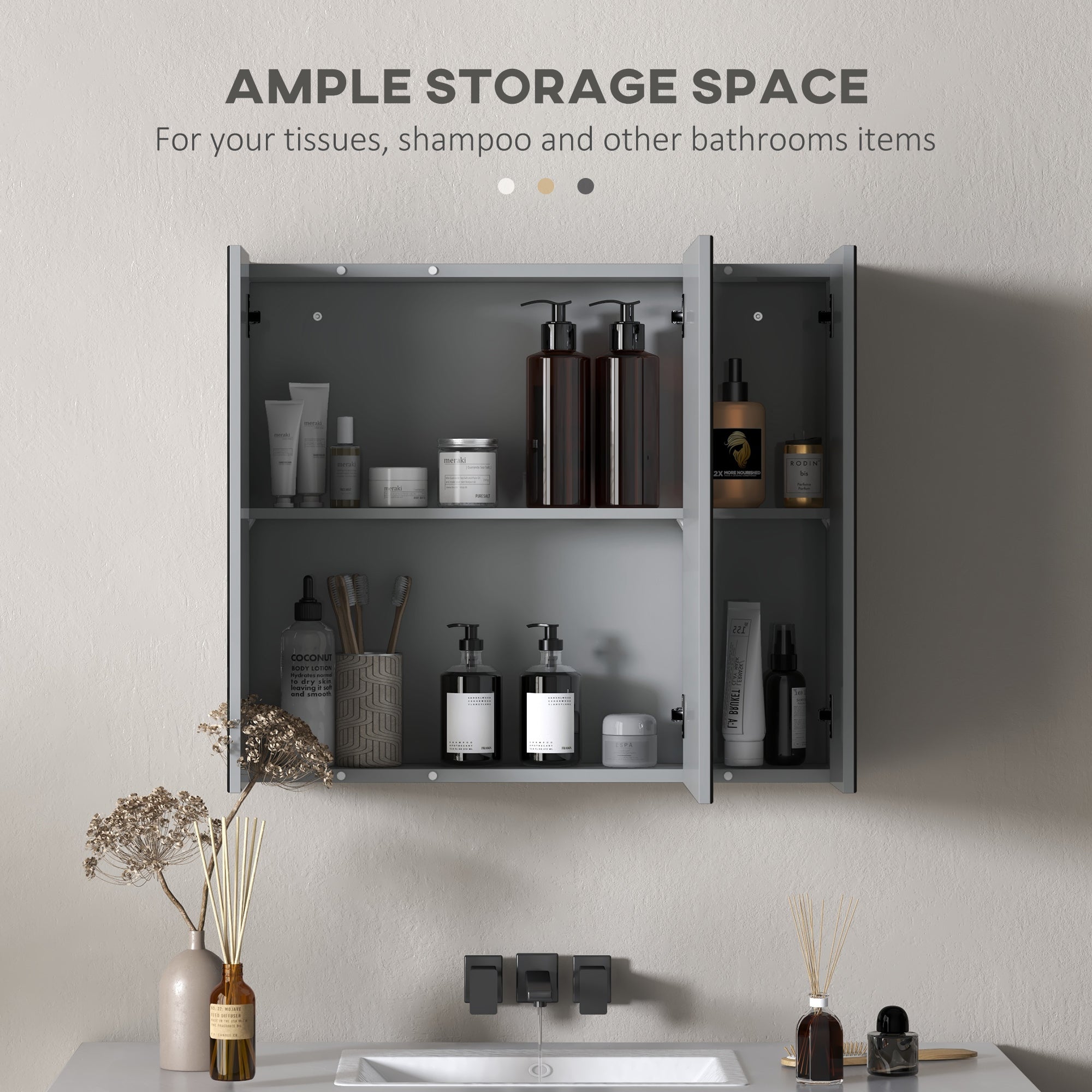 28" x 24" Wall Mounted Mirror Cabinet, Bathroom Medicine Cabinet with Mirror, 3 Doors and Adjustable Shelves, White