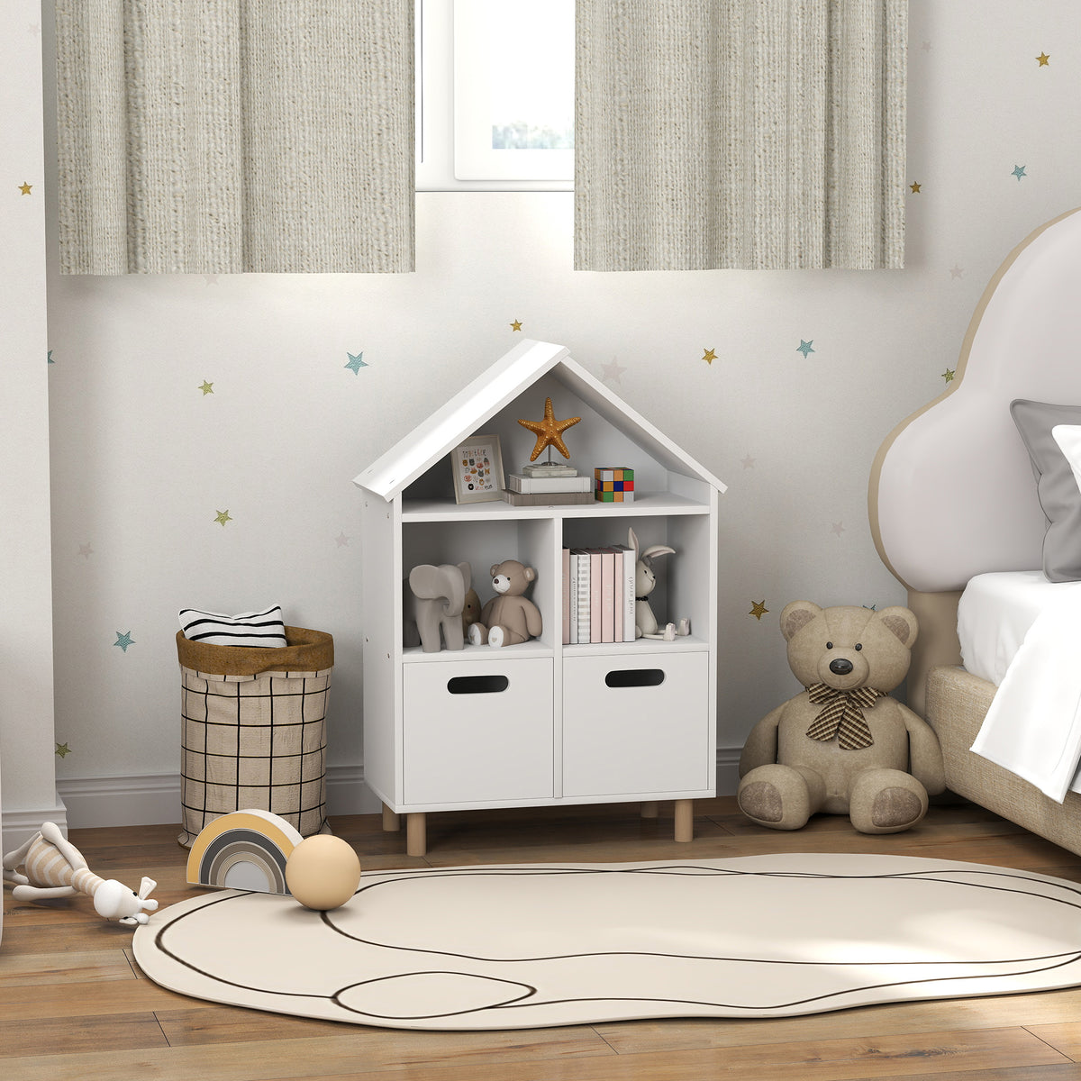 Qaba 3 Tier Kids Bookshelf with Two Drawers, for Bedroom, Kids Room, White