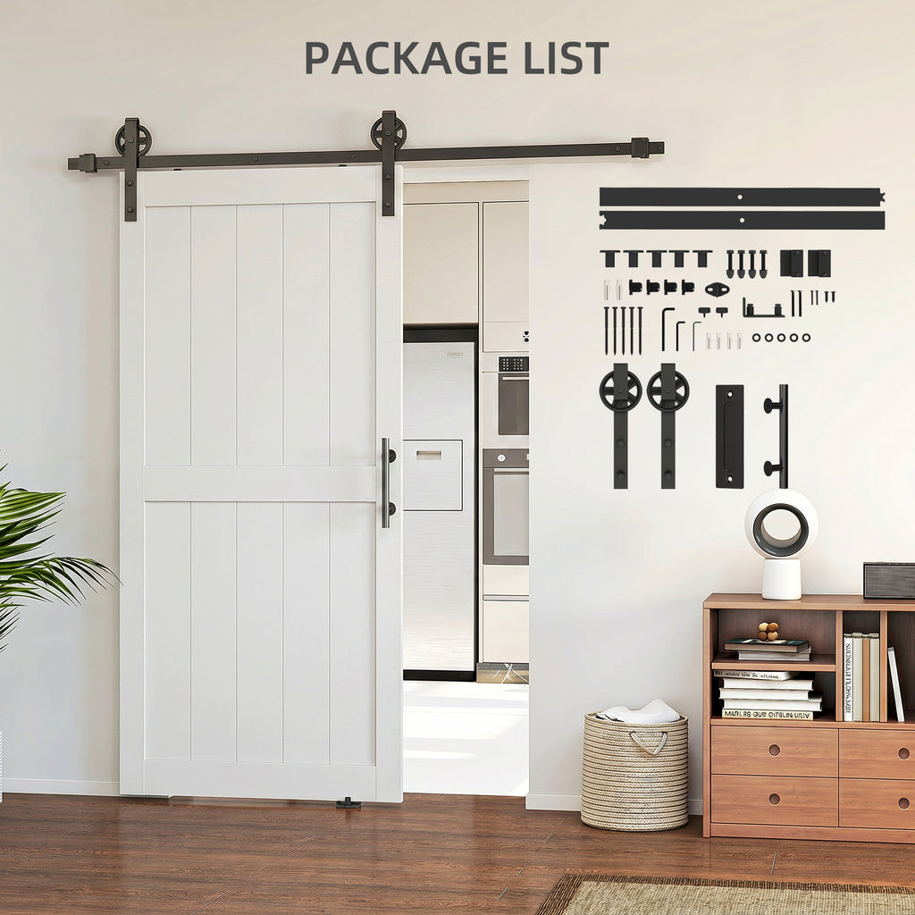 42inx84in Barn Door with 7FT Sliding Door Hardware Kit, Handle, Upgraded Rollers and Floor Guide, Waterproof, White