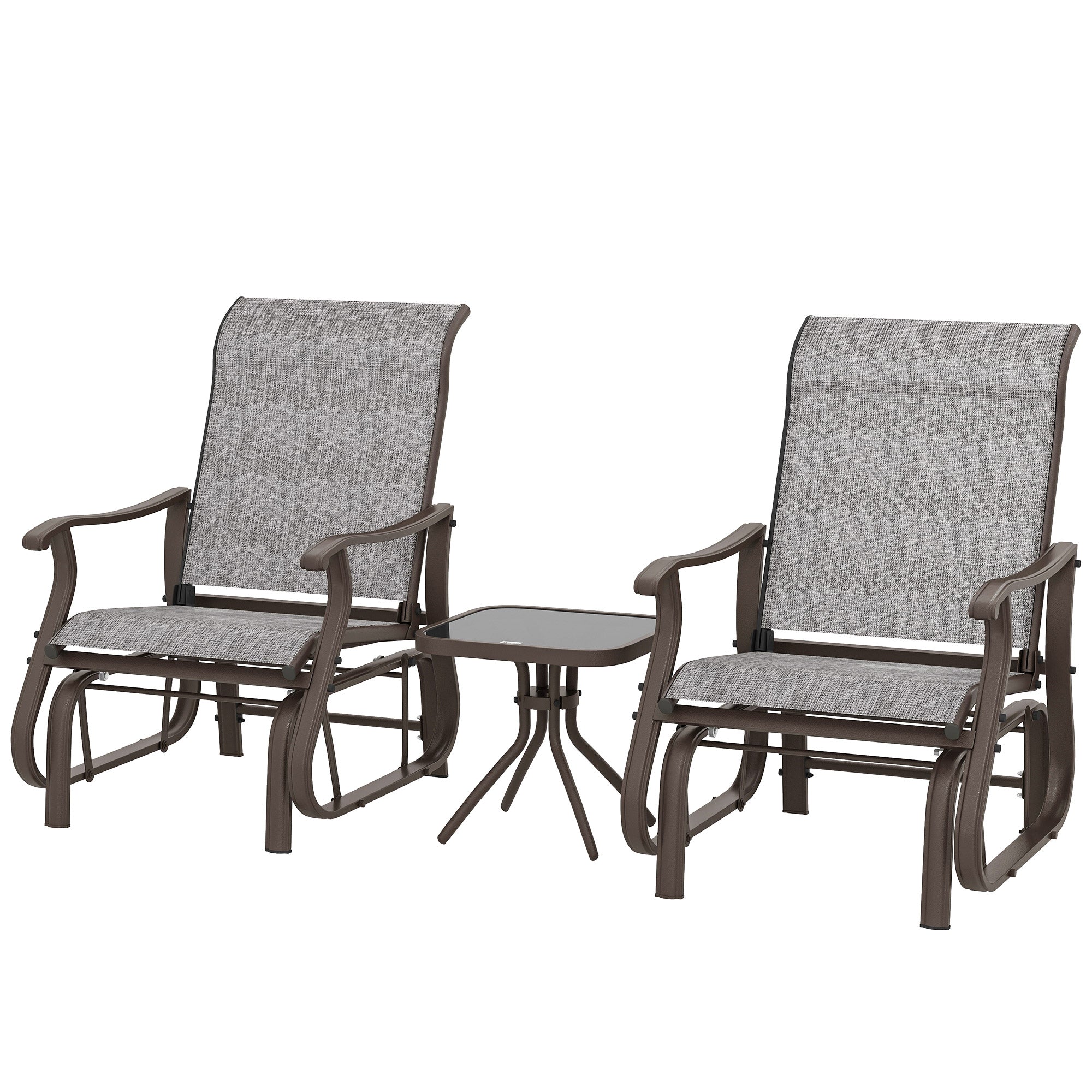 3PCs Gliding Rocking Chair & Bistro Tea Table Set, Brown